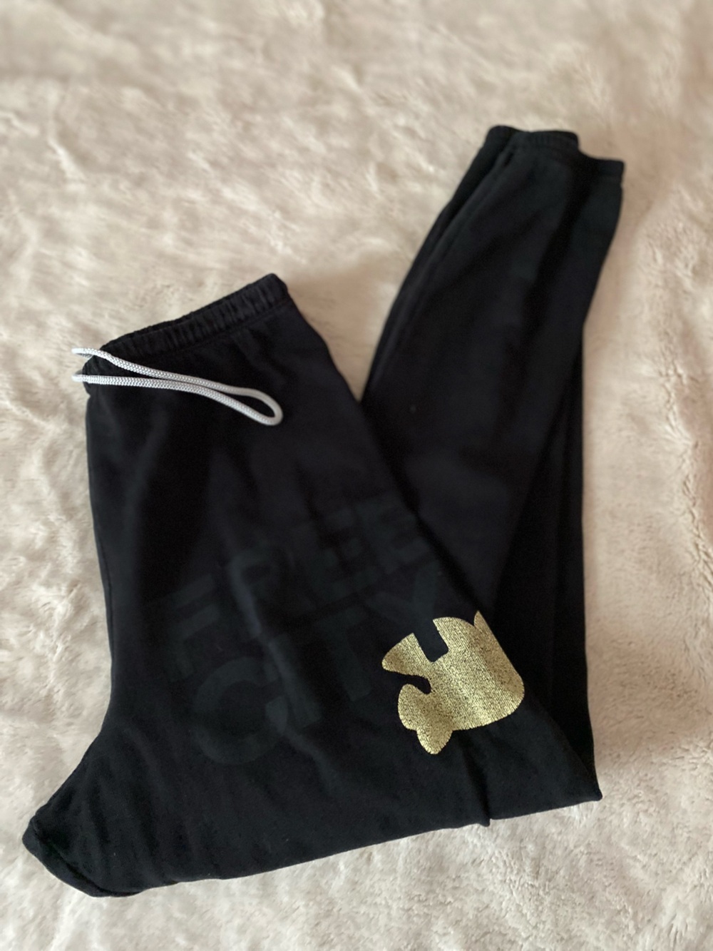 FreeCity “Life Nature Love” women’s lightweight black joggers with bird logo